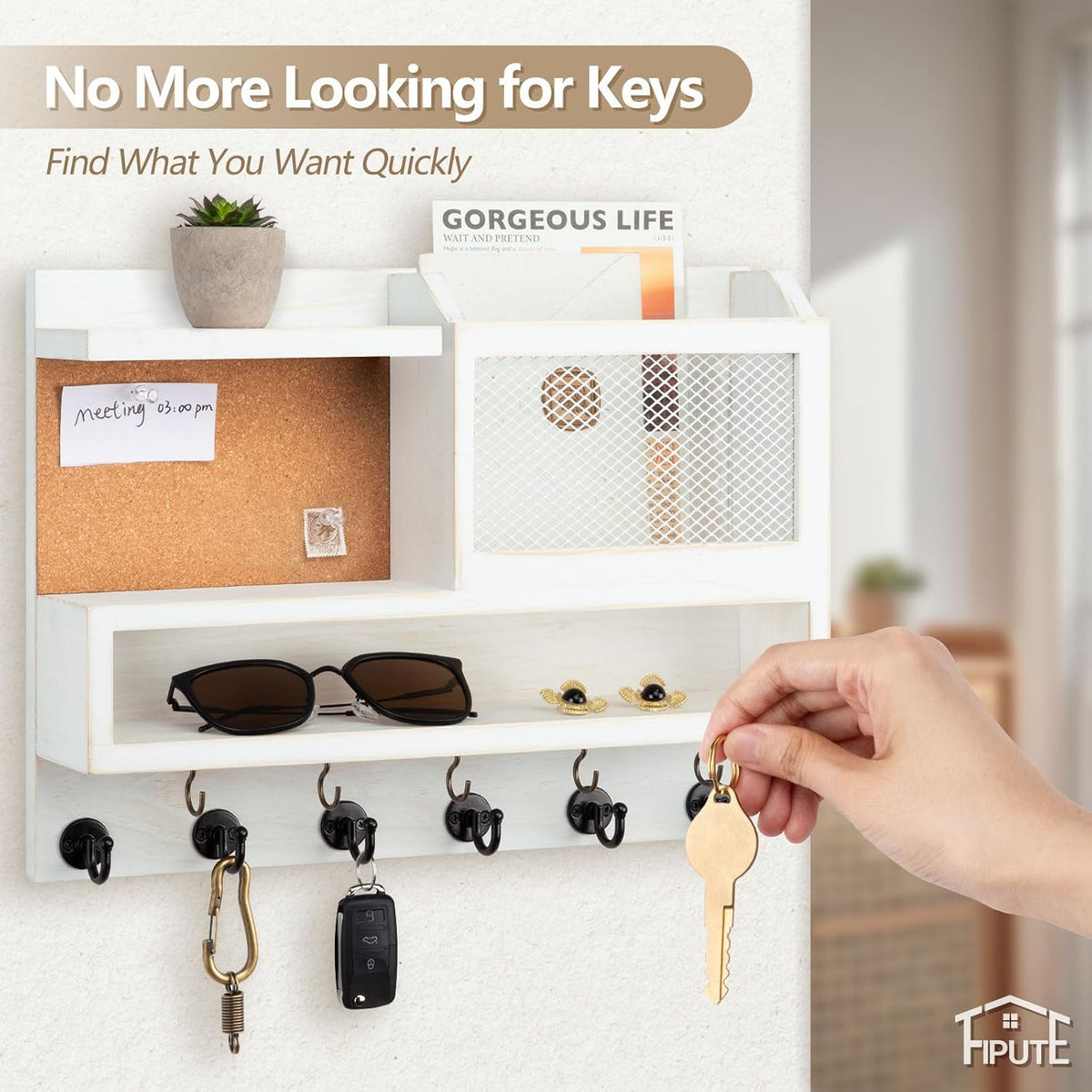 Key Holder for Wall with Mail Organizer,Farmhouse Mail and Key Holder for Wal...