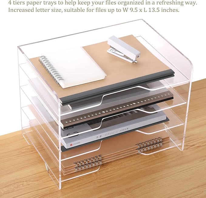 HeZone Acrylic Desk Organizer, 4 Tier Paper Tray, Office Accessories - Image 3