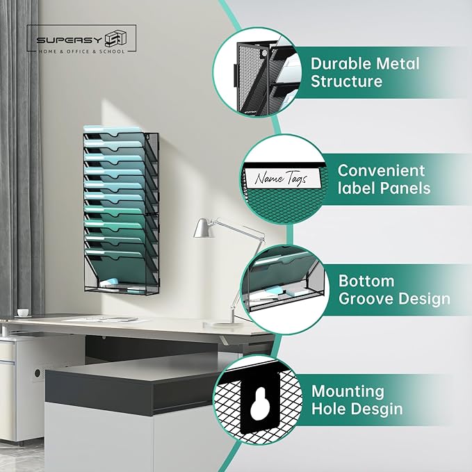 SUPEASY 11-Tier Wall File Organizer, Hanging Wall Files - Image 4