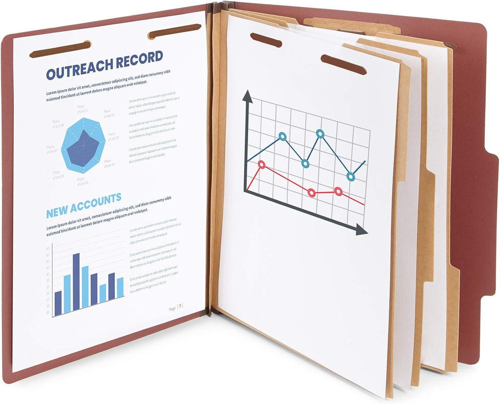 Blue Summit Supplies 10 Classification Folders, 3 Divider, Red | Letter size, 2" expansion, 2 prong fasteners, 3 dividers, 8 sections, for medical, legal, and personnel files
