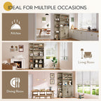 YITAHOME 67" Kitchen Hutch with Outlet, Shelves & Drawer, Antique Gray | Farmhouse Microwave Stand Buffet Coffee Bar for Living Room and Dining Room