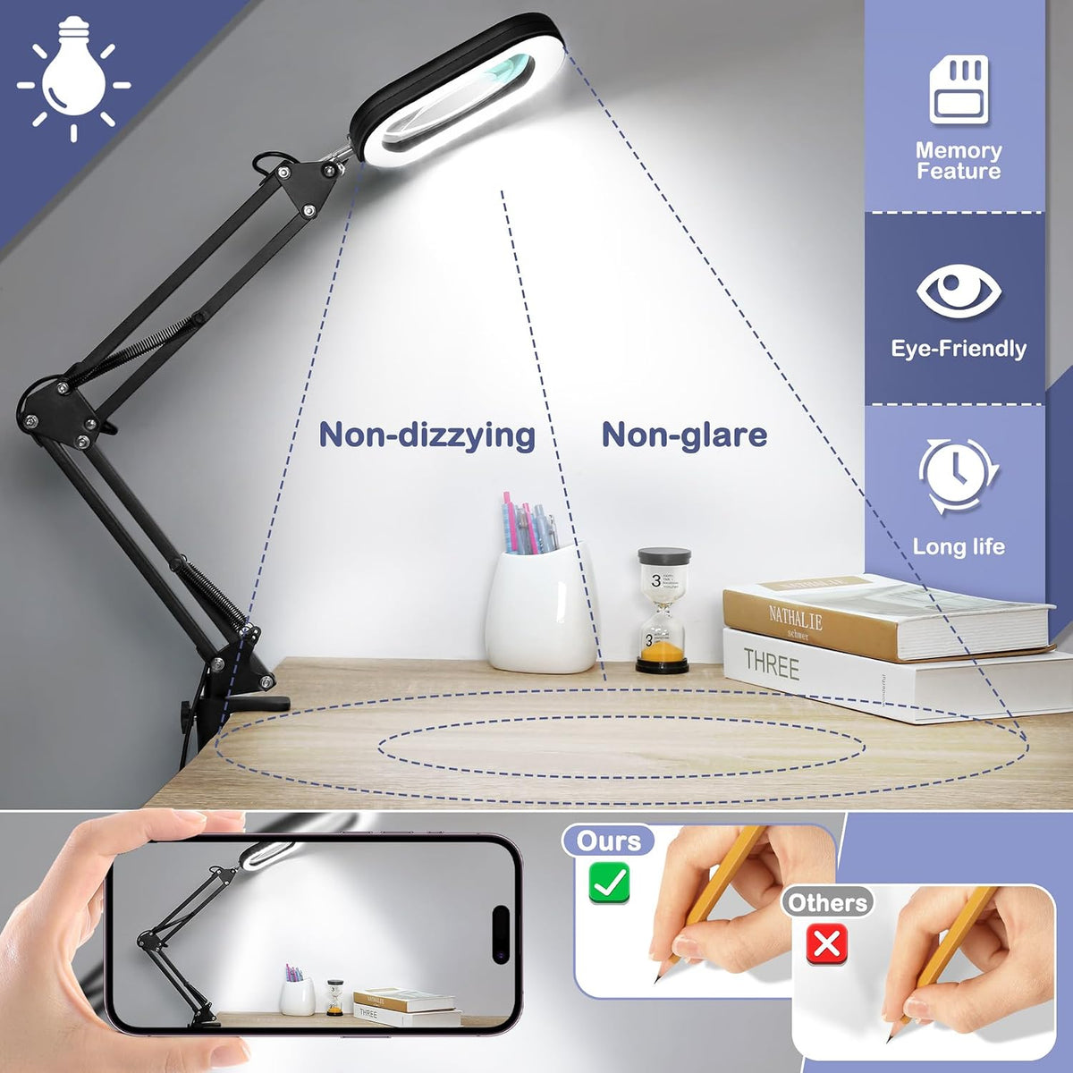 Drdefi 12X Square Magnifying Glass with Light and Stand, Real Glass LED Light...