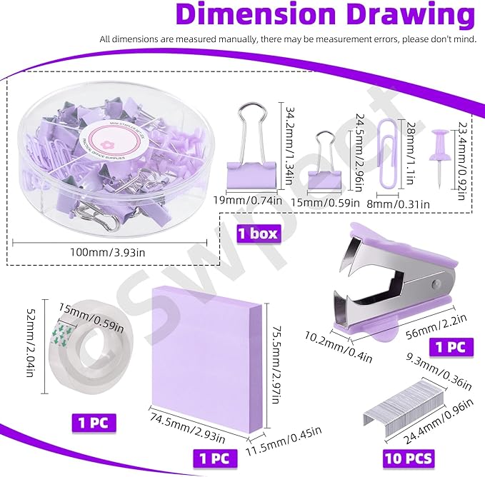 Swpeet 9Pcs Purple Office Supplies Kit, Desk Accessories Including Stapler - Image 2