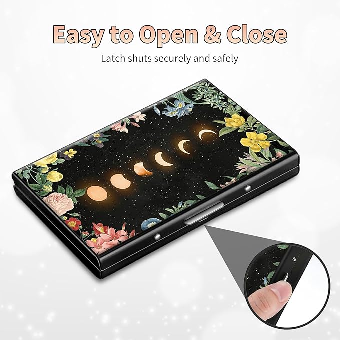BWEGRHE Slim Credit Card Holder, Moon Flower RFID Blocking Metal Wallet - Image 6