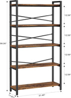 5 Tier Bookshelf 31.49" Width, Book Organizers and Storage, Wood and Metal Tall - Image 3