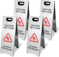 Kerty 4 Pack Stainless Steel Wet Floor Sign, 24 Inch Caution Wet Floor Sign