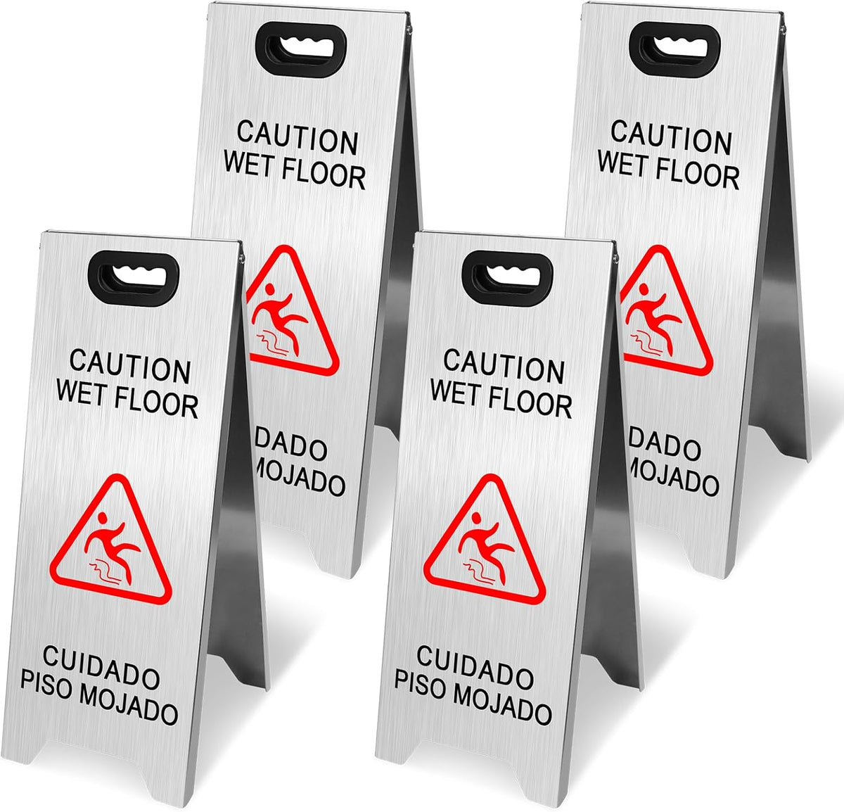 Kerty 4 Pack Stainless Steel Wet Floor Sign, 24 Inch Caution Wet Floor Sign