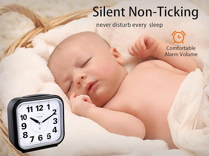 Tinload 5.5" Large No Ticking Analog Alarm Clock, Silent Readable - Image 2