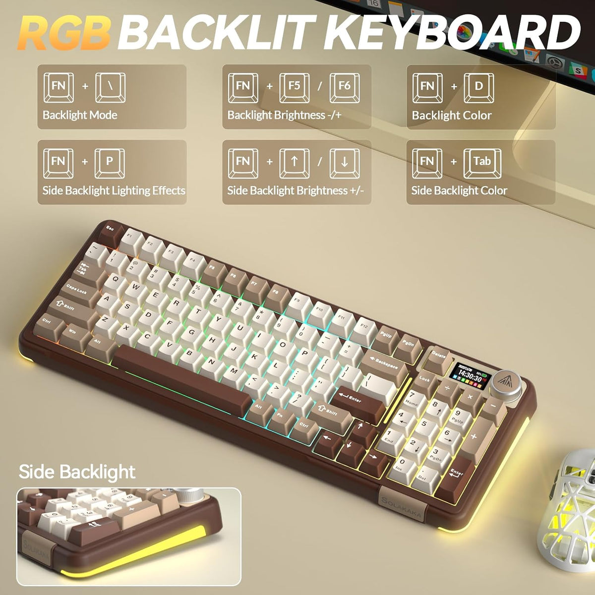 SOLAKAKA A99 Pro Mechanical Keyboard with LCD Screen & Metal Knob, Wirele...