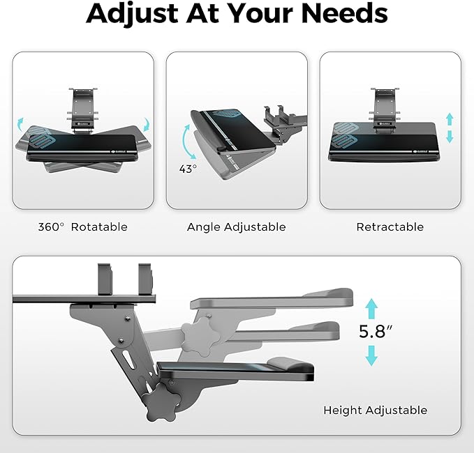 EUREKA ERGONOMIC Keyboard Tray Height Adjustable, Swivel Tilt Computer Keyboard - Image 4