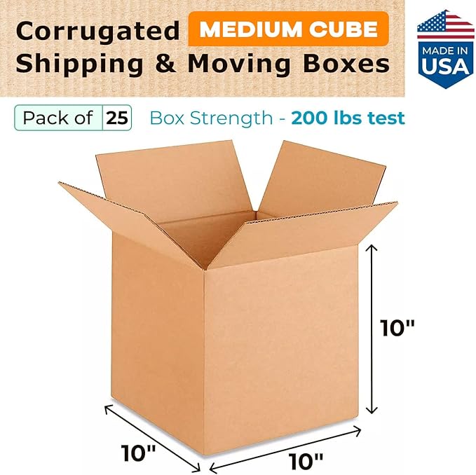 Medium Cube Moving & Shipping Boxes 10"L x 10"W x 10"H - Image 2