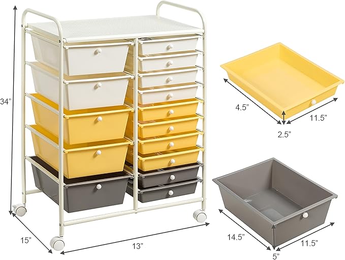 DORTALA 15-Drawer Rolling Storage Cart - Image 3