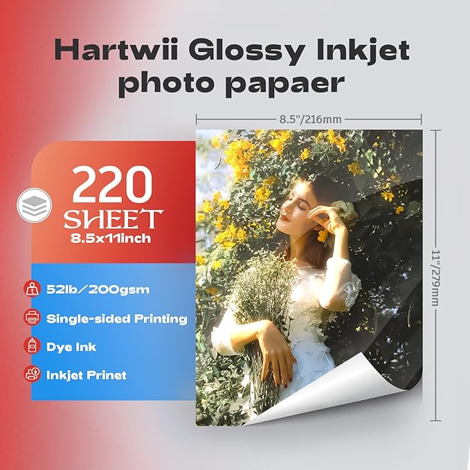 HARTWII 220 Pack Photo Paper Glossy Inkjet 8.5x11 inches 52lb 200Gsm Letter Size - Image 2