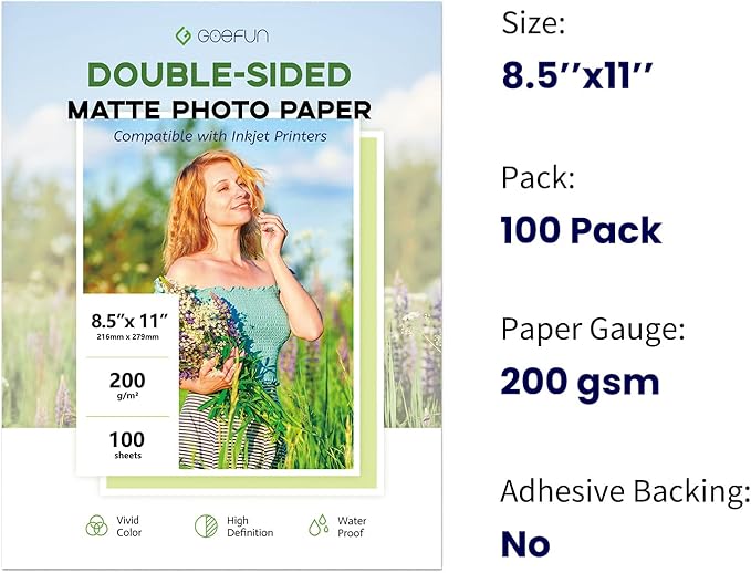 Double Sided Matte Photo Paper 8.5 x 11, Goefun 200GSM/54LB Presentation Paper - Image 2