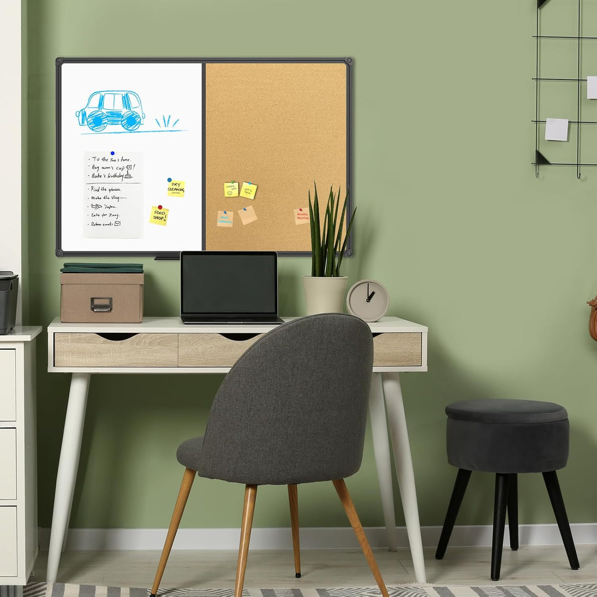 JILoffice White Board & Bulletin Corkboard Combination, Combo Board 36 x ...
