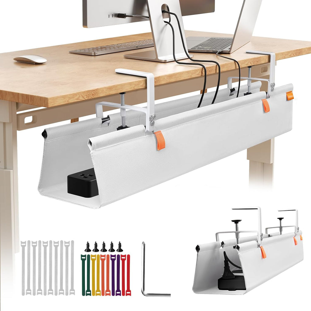 SUREUP9 No Drill Under Desk Cable Management Tray, Fabric Cable Management