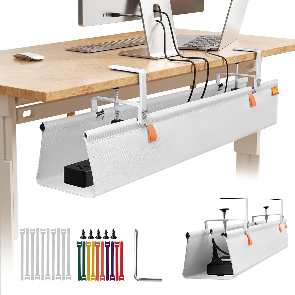 SUREUP9 No Drill Under Desk Cable Management Tray, Fabric Cable Management