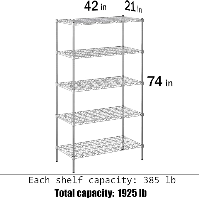Regal Altair 21" Deep x 42" Wide x 74" Height Wire Shelving Kit | 5-Tier | NSF - Image 3