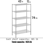 Regal Altair 21" Deep x 42" Wide x 74" Height Wire Shelving Kit | 5-Tier | NSF - Image 3