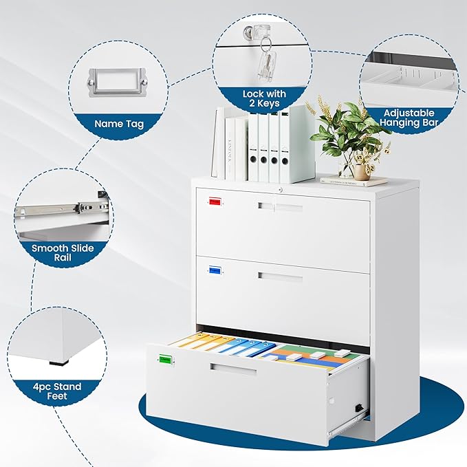 PEUKC 3 Drawer File Cabinet, Lateral Filing Cabinets - Image 5