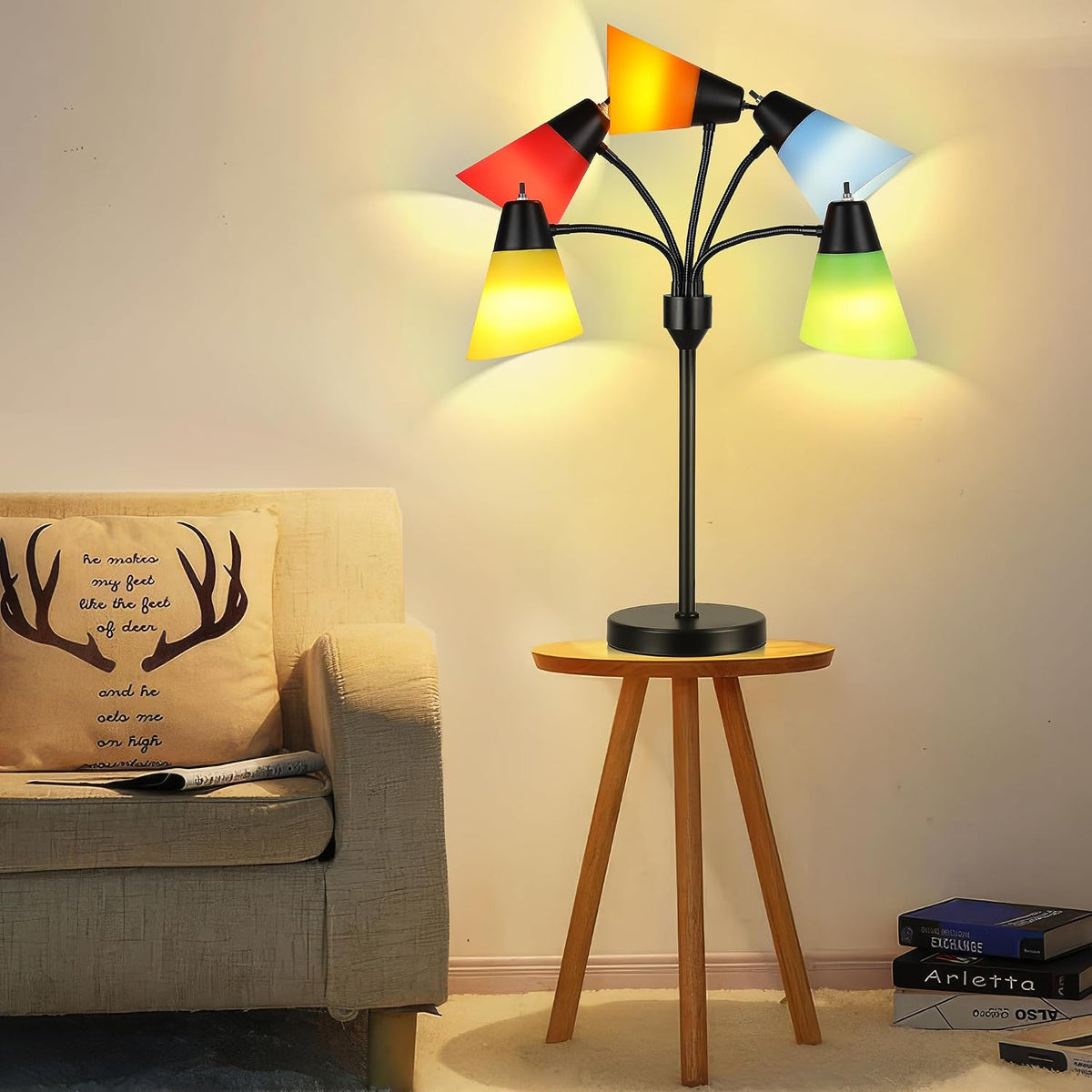 Medusa Bedside Table lamp for Bedroom,Modern Multi Head 5 Shade Lamps, Adjust...