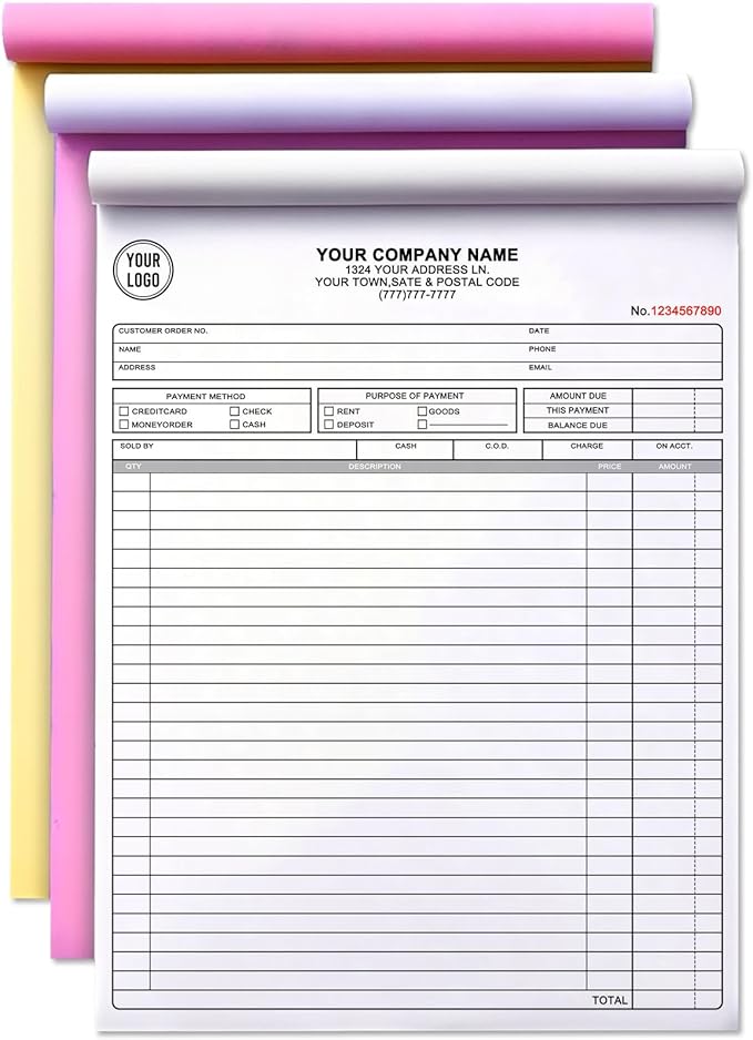 Custom Invoice Book with Logo 50 Set Personalized Receipt Books Customized by Unknown