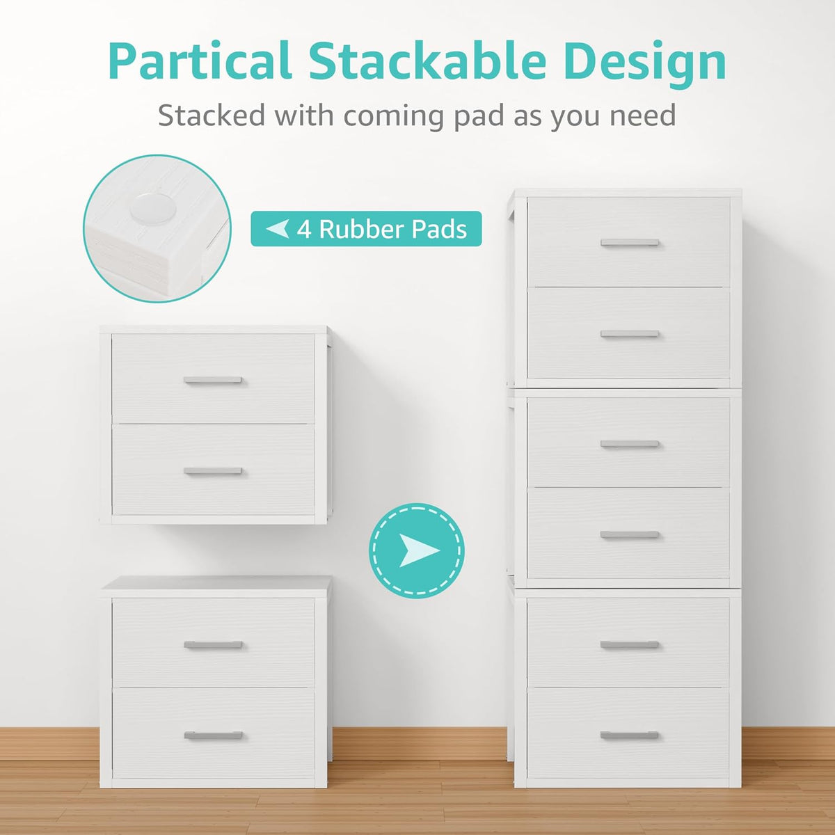 BOLUO Stackable Storage Drawers Closet Organizers and Storage Fabric White 2 ...