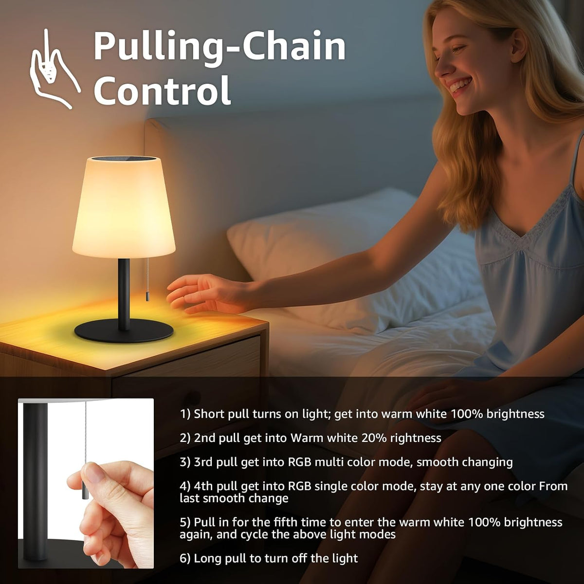 Solar Table Lamp Outdoor, Rechargeable Cordless Patio Lamp with RGB Light