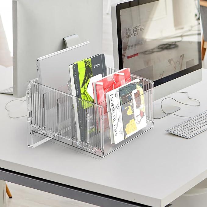 Cuukie File Sorter Organizer, 5 Sections Acrylic Letter Tray - Image 2