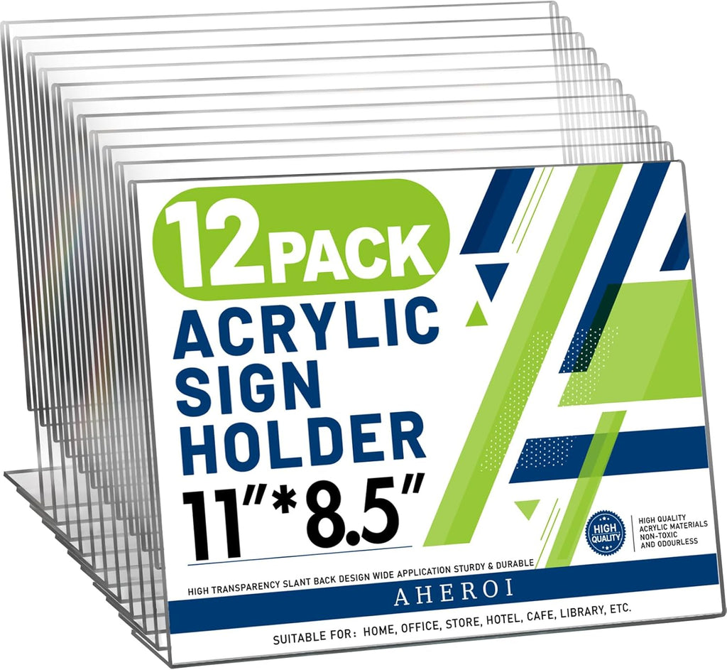 Aheroi 12Pcs Acrylic Sign Holder 8.5 x 11, Horizontal Clear Sign Holders 8.5 x