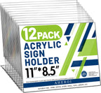 Aheroi 12Pcs Acrylic Sign Holder 8.5 x 11, Horizontal Clear Sign Holders 8.5 x
