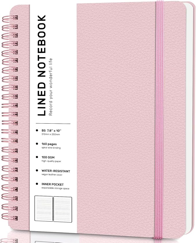 Lined Spiral Journal Notebook, B5 Spiral Notebook, 7.8''×10'' Journaling by ABERLLS