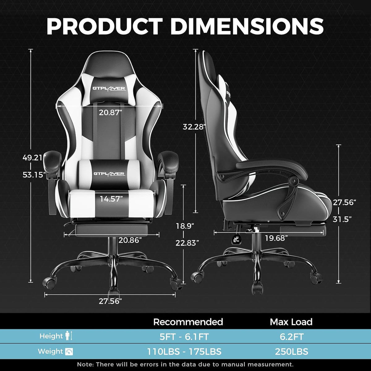 GTPLAYER Gaming Chair, Computer Chair with Footrest and Lumbar Support, Heigh...
