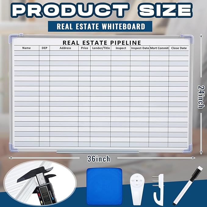 Lincia 36"x 24" Real Estate Whiteboard Lined White Board Dry Erase Real Estate - Image 2