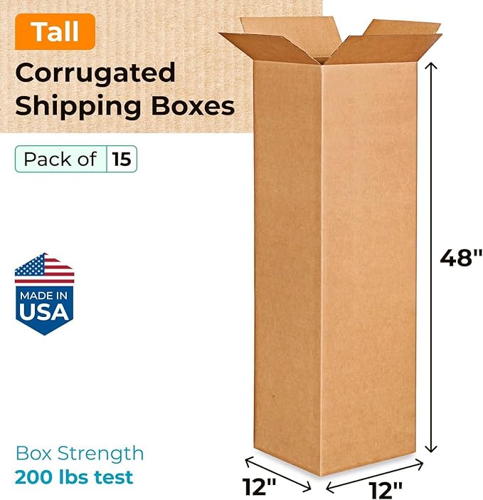 IDL Packaging Medium Corrugated Shipping Boxes 12"L x 12"W x 48"H - Image 2