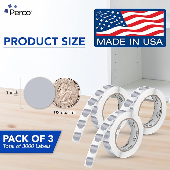 Perco Metallic Silver 1" Round Circle Dot Sticker Labels - Image 2