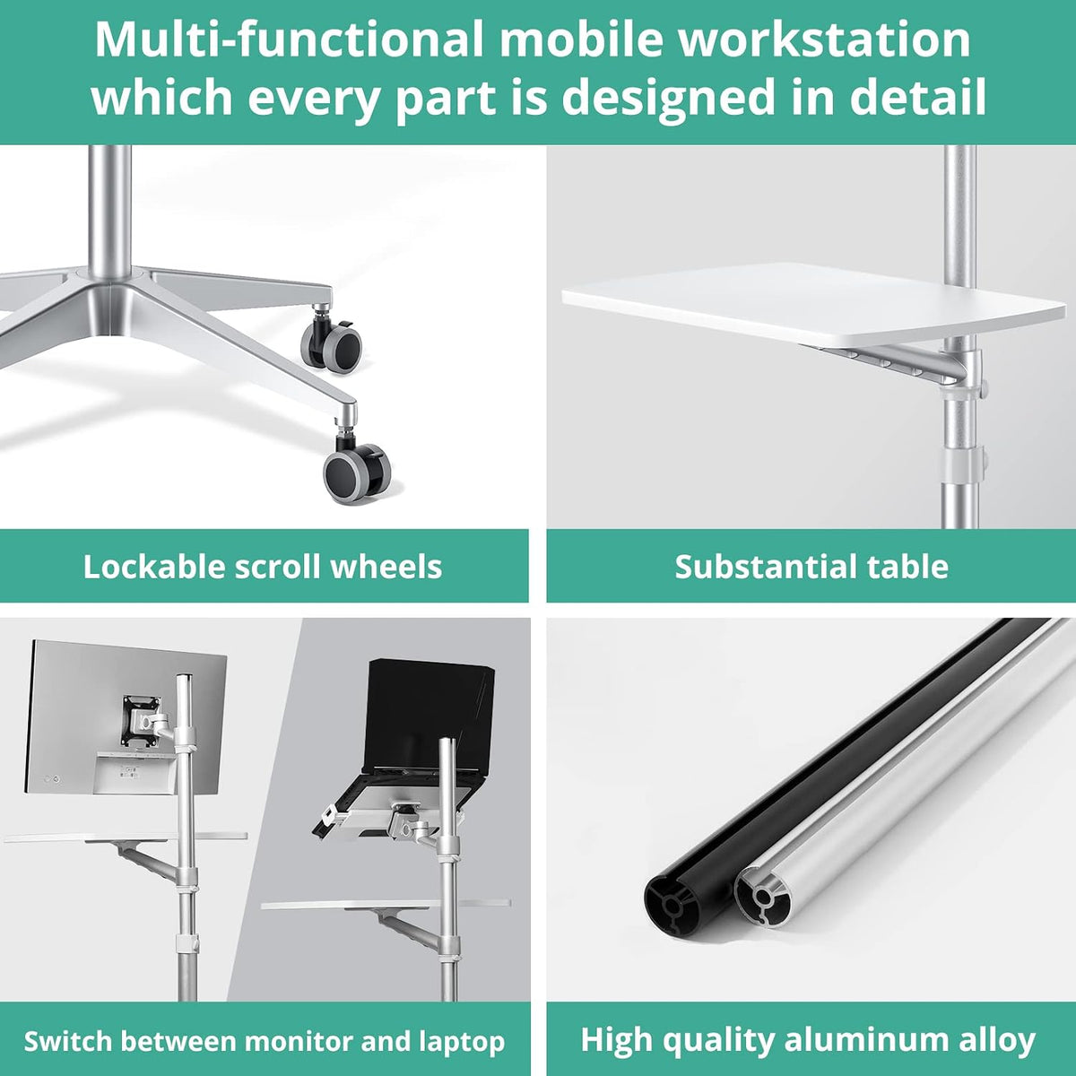 viozon Mobile Desk,Mobile Workstation,Mulitiuse Rolling Laptop Floor Stand,34...