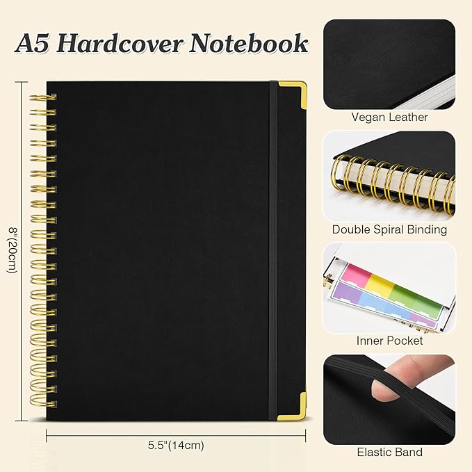 Bullet Dotted Journal Spiral Notebook, 300 Pages Leather Notebooks - Image 5