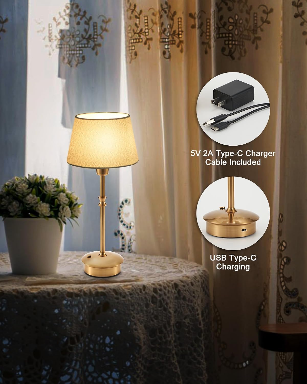 UMEXUS Cordless Rechargeable Table Lamp, Small Battery Operated Table Light