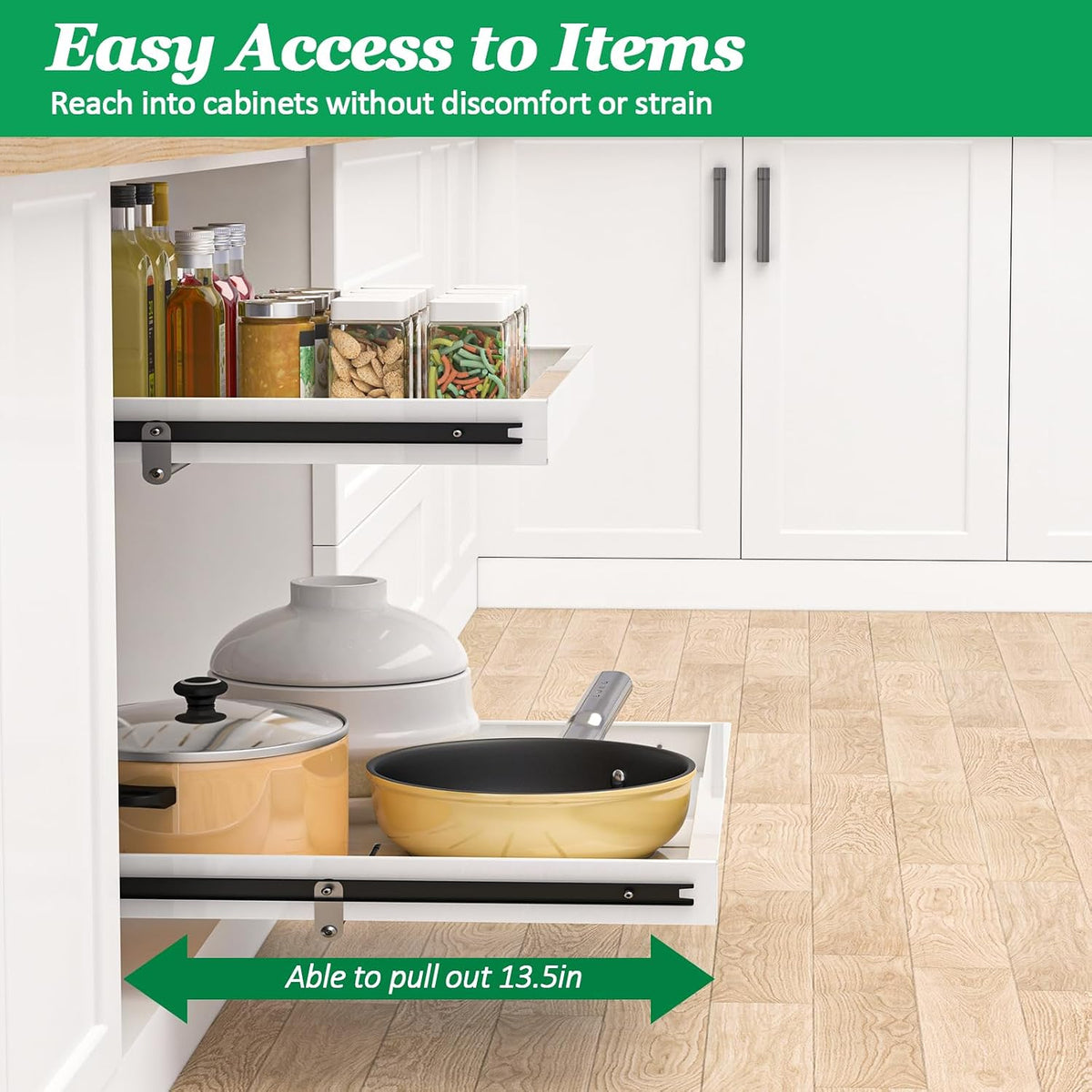 REALINN 2 Tier Pull Out Cabinet Organizer, 21 inch Depth Slide Out Shelves