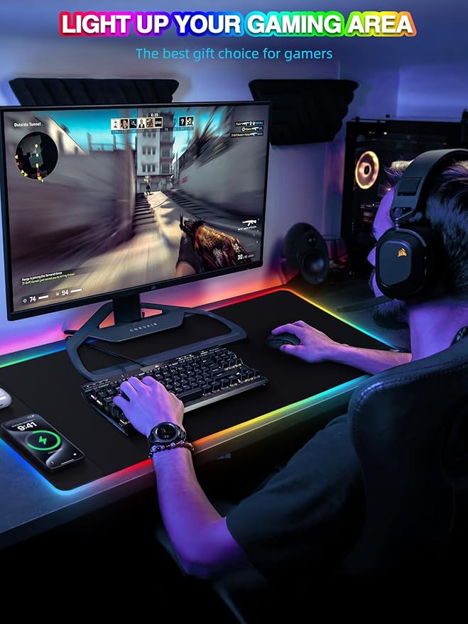 Mouse Pad with 15W Magnetic Wireless Charging 31.5x15.75 Inch, RGB Mousepad - Image 8