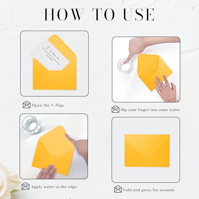 5x7 Gold Envelopes 100 Pack, Goefun A7 Yellow Shiny V Flap Envelopes - Image 3