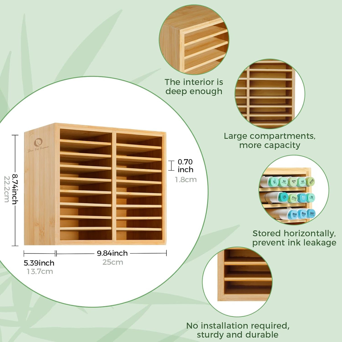 ohuhu bamboo marker organizer, wooden desktop storage holds shown in use
