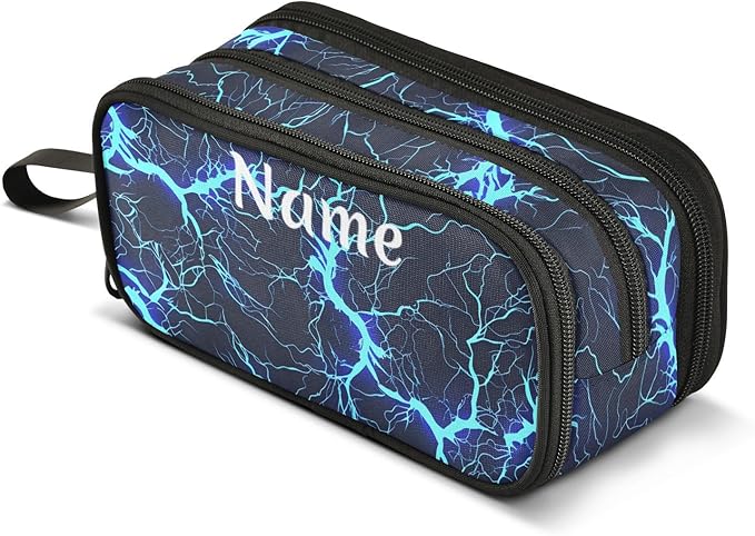 BOENLE Custom Dark Blue Electric Lightning Pencil Case Box Boys Girls by BOENLE-WELCOMEYOURCOMING