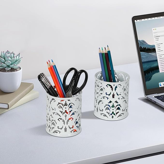 EasyPAG White Pen Holder for Desk, 2 Pack Round Pen Organizer, Brush Holder for - Image 7