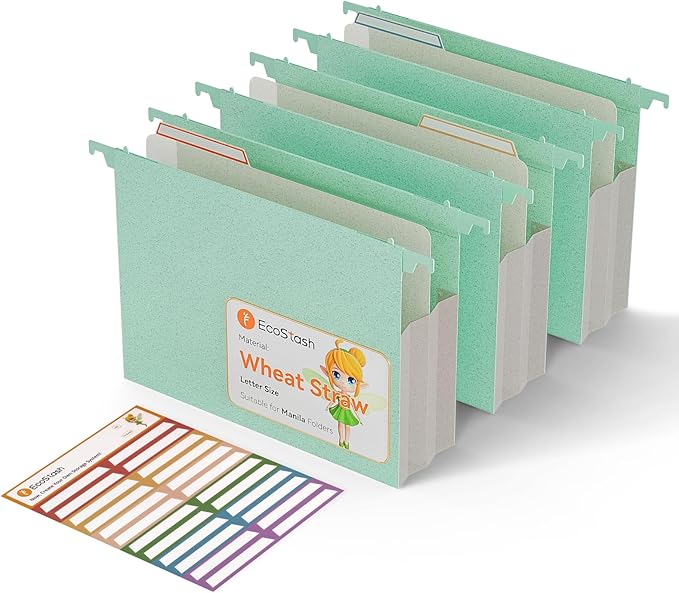 Extra Capacity Hanging File Folders, 3.15" Reinforced Wheat Straw Expanding by EcoStash