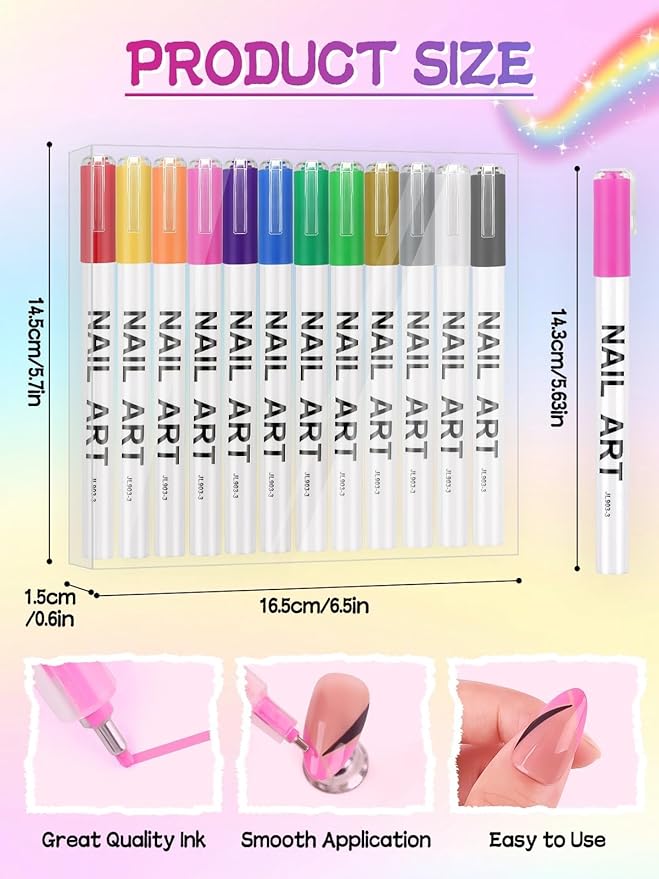 EBANKU 12 Color Nail Art Pens Set, 0.5 MM 3D Nail Polish Pens Acrylic Paint - Image 7