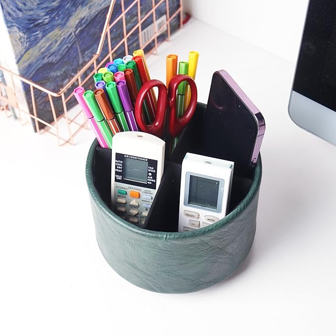 Hennaja Round Leather Art Supply Organizer, Remote Control Holder, 360 Degree - Image 6