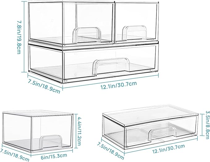 Vtopmart Stackable Storage Drawers Set of 3, Beauty Supplies, Pantry - Image 3
