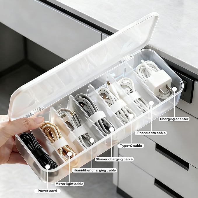Cord Organizer Box with Lid, 7 Compartment Cable Management with 7 Wire Ties - Image 8